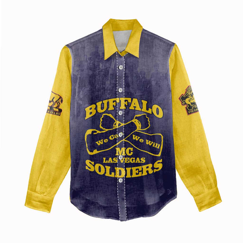 African American Buffalo Soldier We Can We Will - Navy Blue Women Casual Shirt
