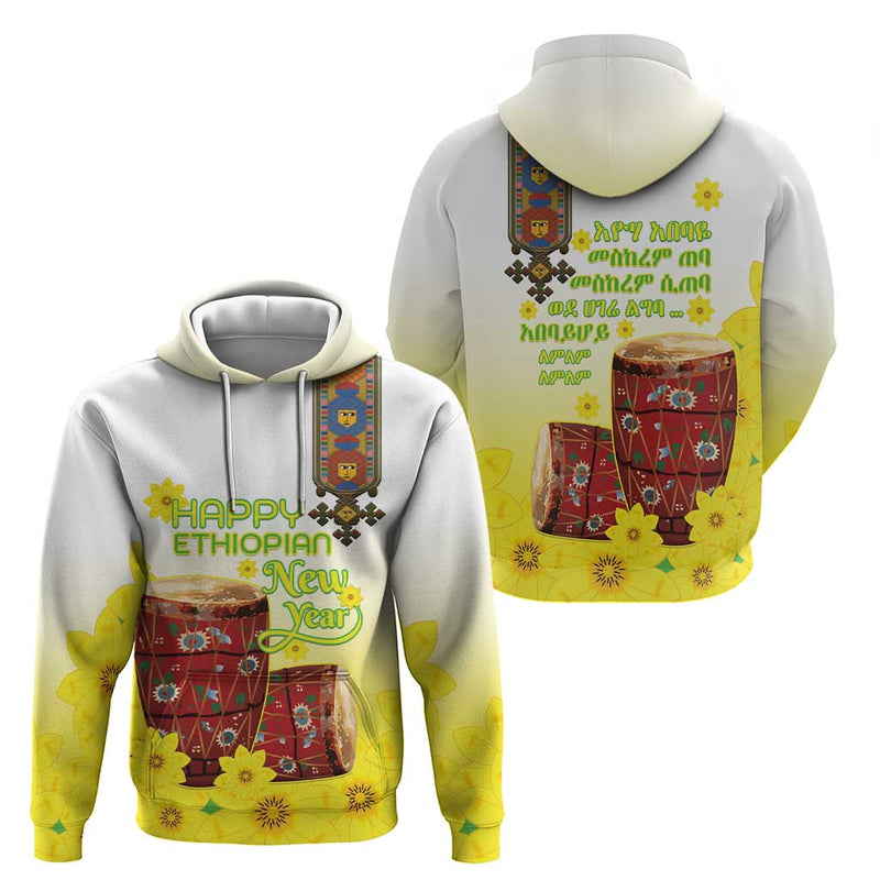 Ethiopian Enkutatash Kebero Drum With Adey Abeba Flower Hoodie