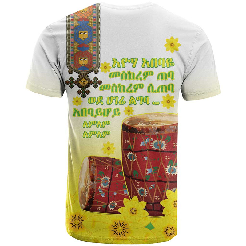 Ethiopian Enkutatash Kebero Drum With Adey Abeba Flower T Shirt
