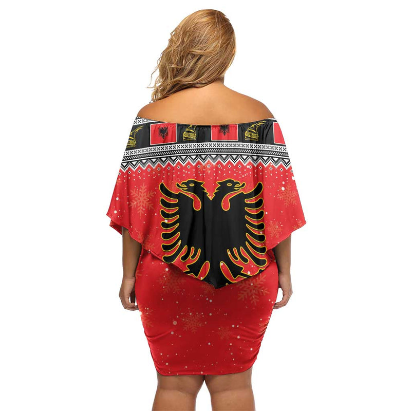 Albania Christmas Albanian Eagle Gezuar Krishtlindja Off Shoulder Short Dress