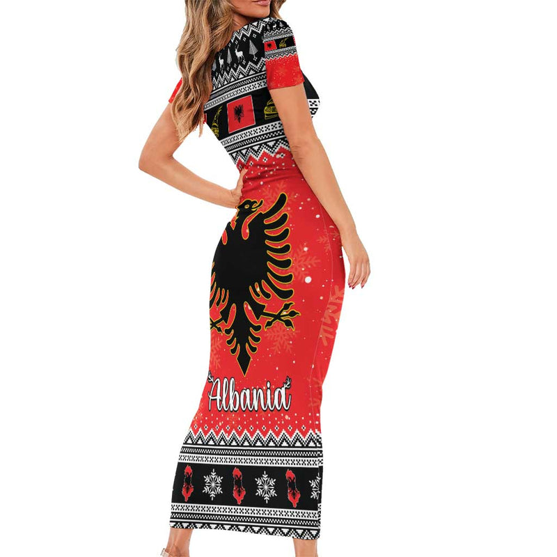 Albania Christmas Albanian Eagle Gezuar Krishtlindja Short Sleeve Bodycon Dress