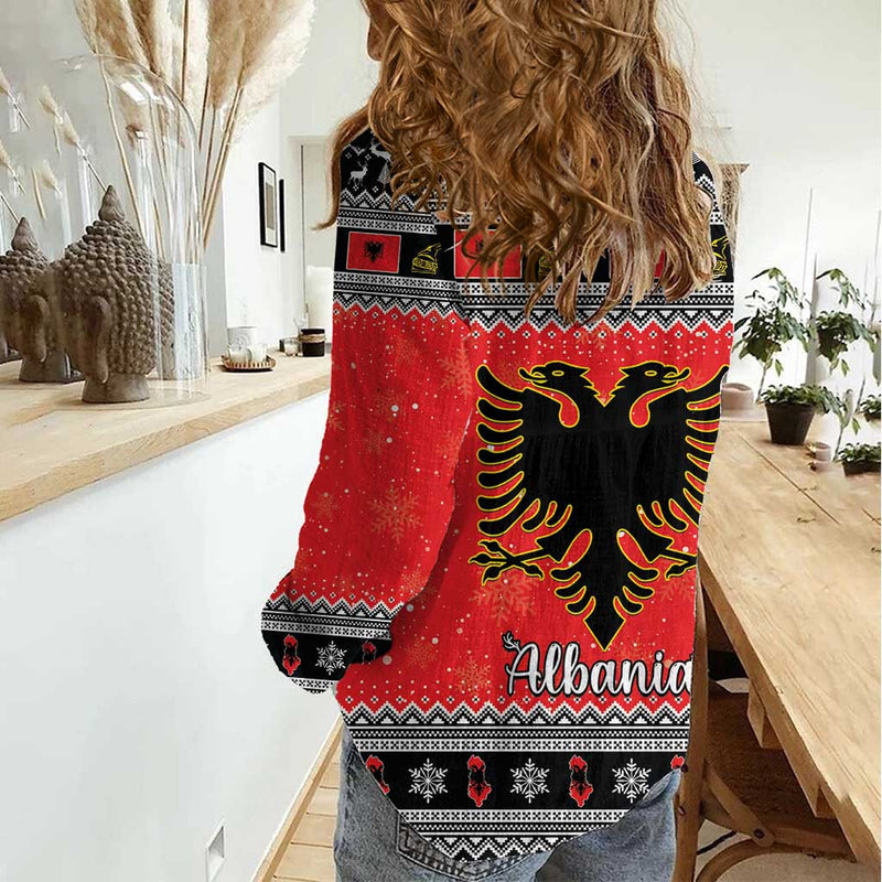 Albania Christmas Albanian Eagle Gezuar Krishtlindja Women Casual Shirt