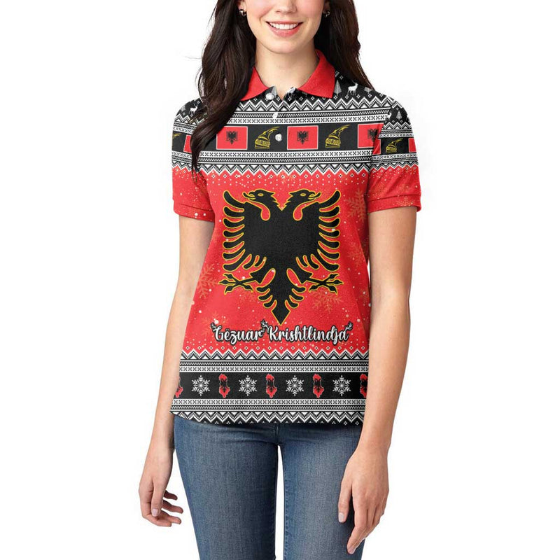 Albania Christmas Albanian Eagle Gezuar Krishtlindja Women Polo Shirt