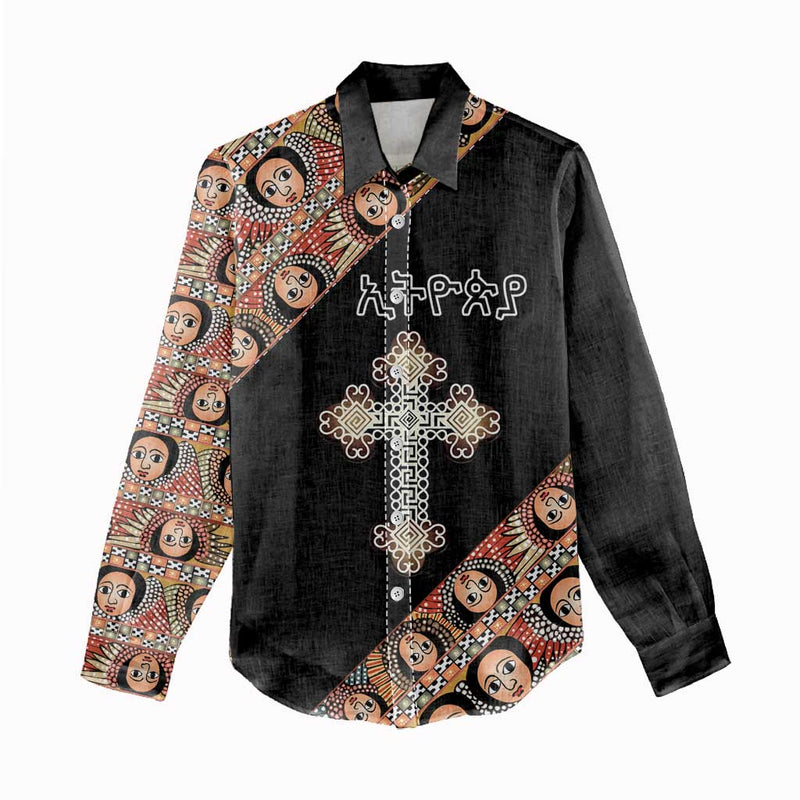 Ethiopian Orthodox Church Angel Black Color Women Casual Shirt