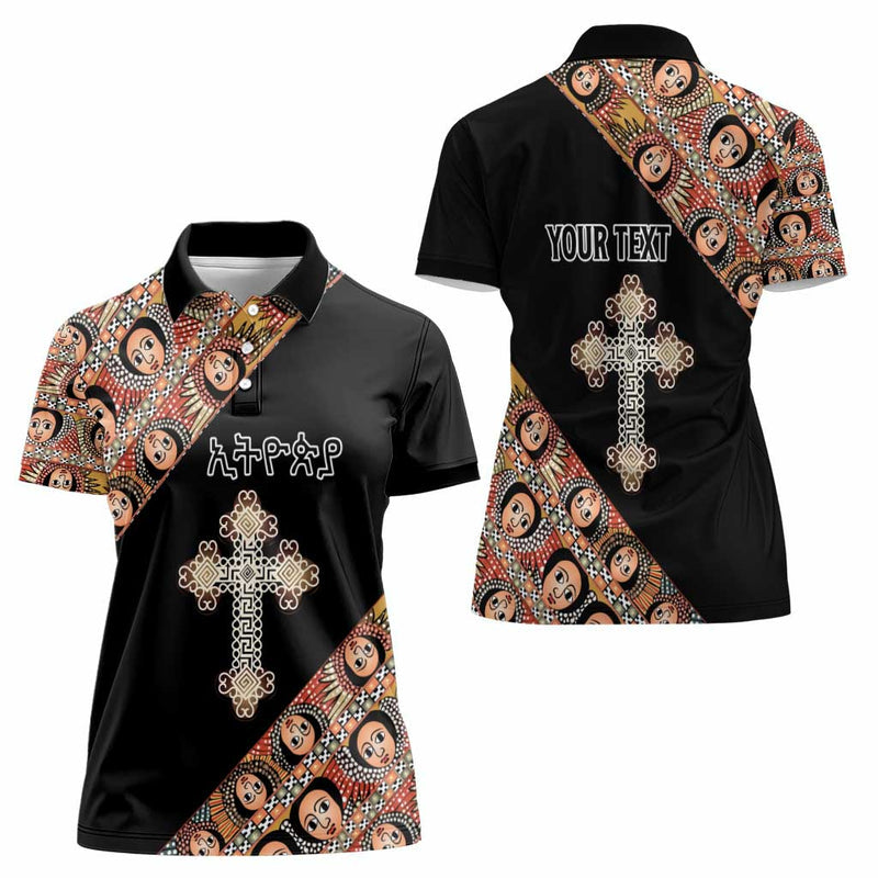 Ethiopian Orthodox Church Angel Black Color Women Polo Shirt