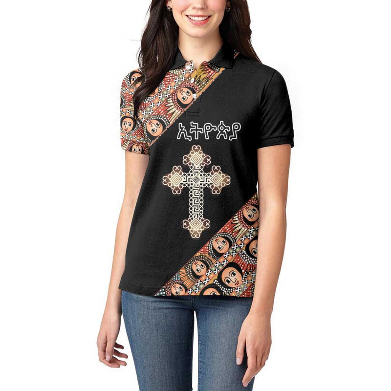 Ethiopian Orthodox Church Angel Black Color Women Polo Shirt