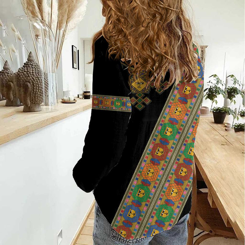 Ethiopia Saba Kemis Sash Style Black Color Women Casual Shirt