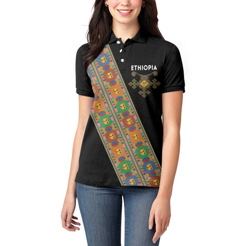 Ethiopia Saba Kemis Sash Style Black Color Women Polo Shirt
