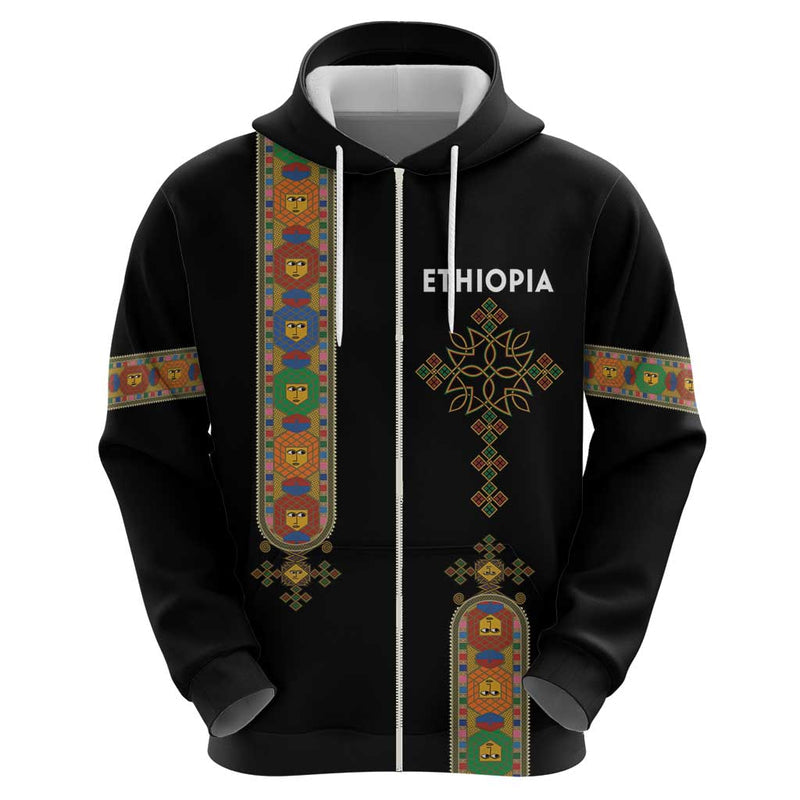 Ethiopia Saba Kemis Ethiopian Cross Lion Of Judah Black Color Hoodie