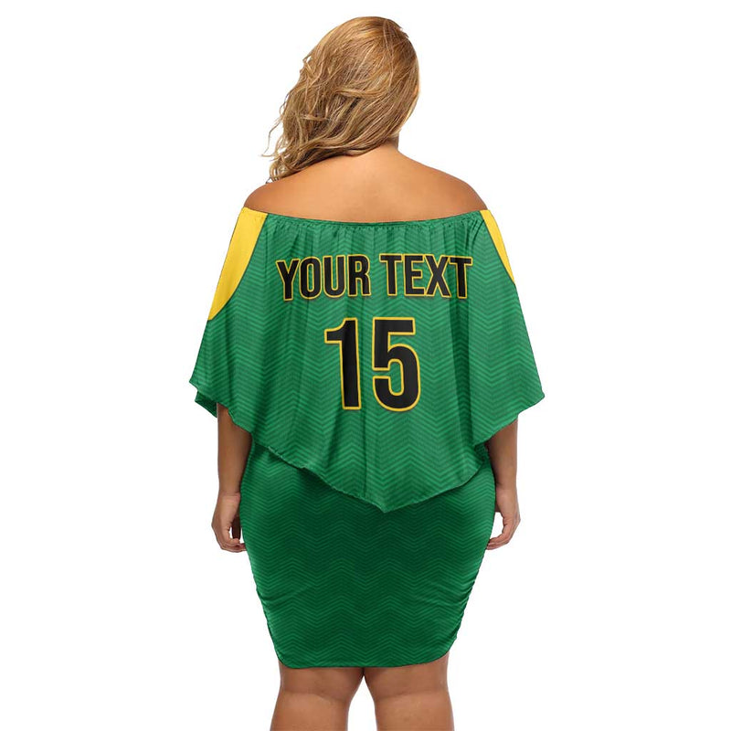 Custom Dominica Football Sisserou Parrot Green Color Off Shoulder Short Dress