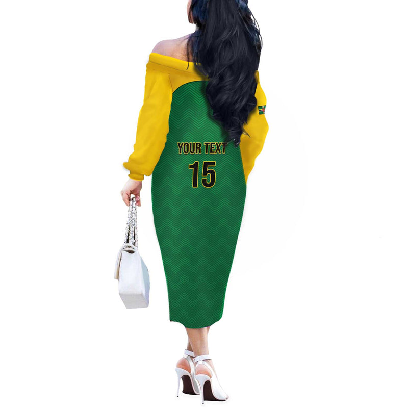 Custom Dominica Football Sisserou Parrot Green Color Off The Shoulder Long Sleeve Dress