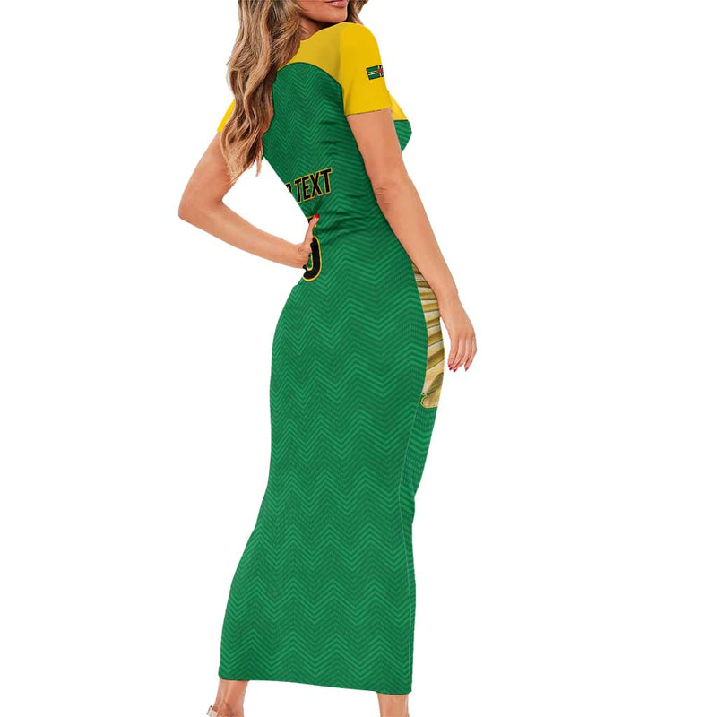 Custom Dominica Football Sisserou Parrot Green Color Short Sleeve Bodycon Dress