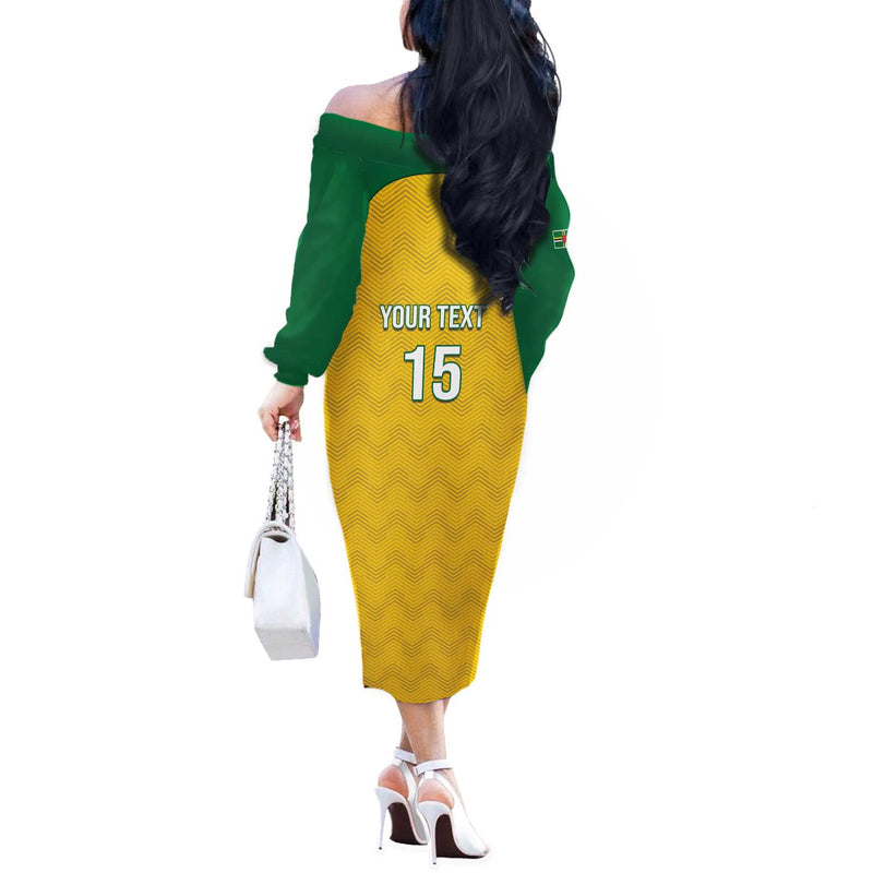 Custom Dominica Football Sisserou Parrot Yellow Color Off The Shoulder Long Sleeve Dress