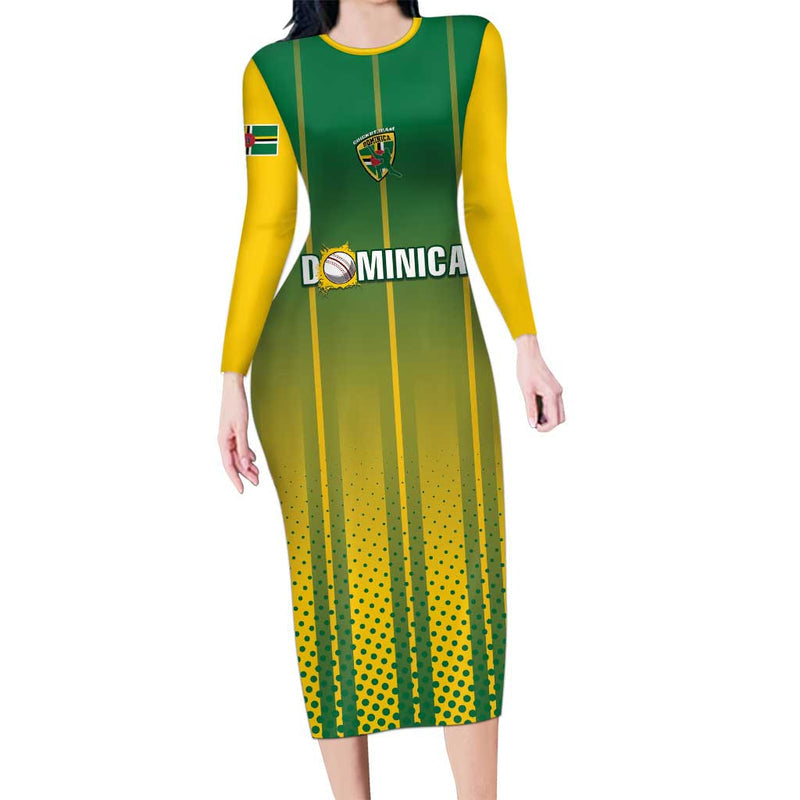 Custom Dominica Cricket Sporty Style Long Sleeve Bodycon Dress
