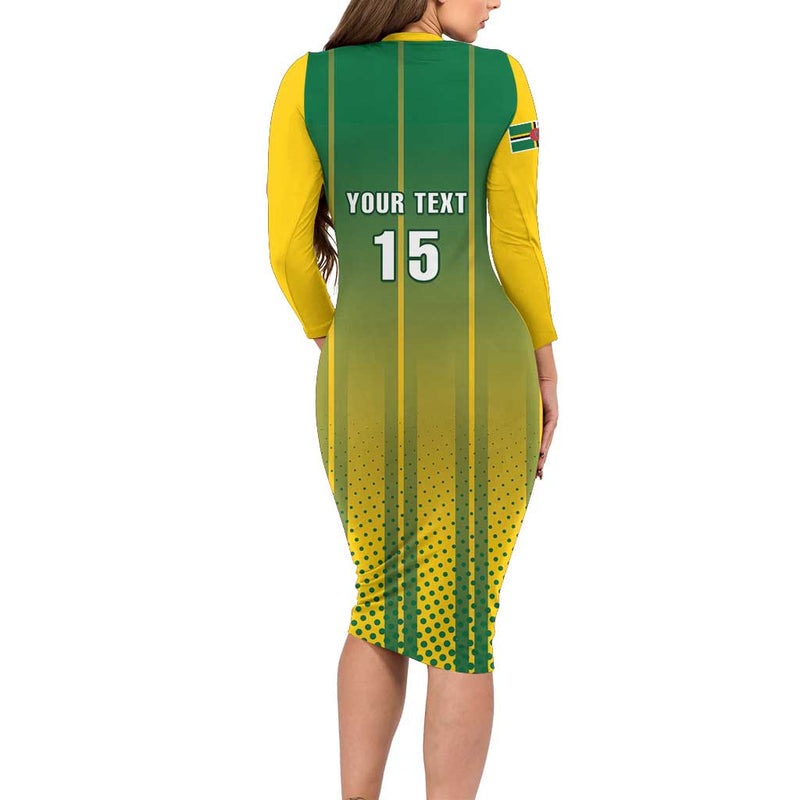 Custom Dominica Cricket Sporty Style Long Sleeve Bodycon Dress