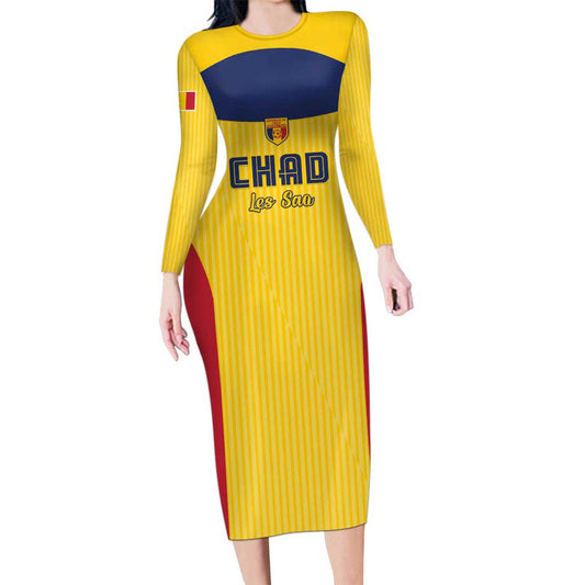 Custom Chad Football Allez Les Sao Long Sleeve Bodycon Dress