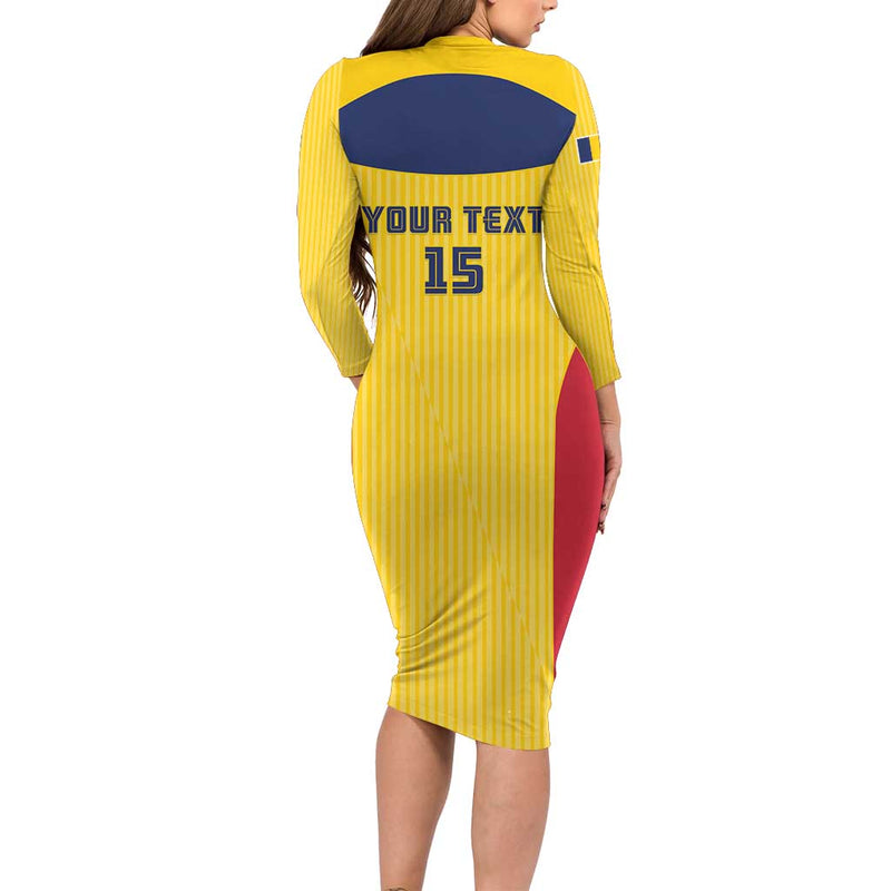 Custom Chad Football Allez Les Sao Long Sleeve Bodycon Dress