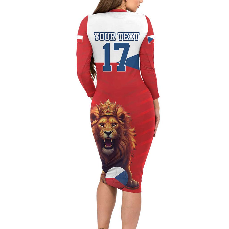 Custom Czech Republic Football Go Champions Sporty Style With Lion Mascot Long Sleeve Bodycon Dress