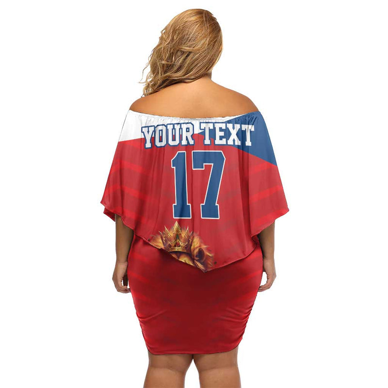 Custom Czech Republic Football Go Champions Sporty Style With Lion Mascot Off Shoulder Short Dress