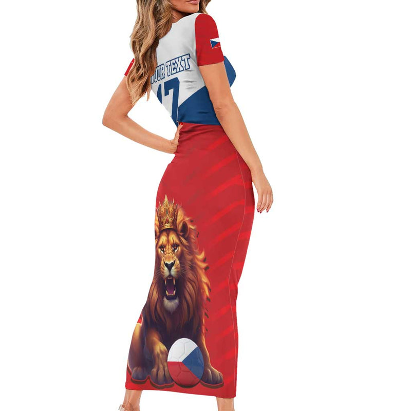 Custom Czech Republic Football Go Champions Sporty Style With Lion Mascot Short Sleeve Bodycon Dress
