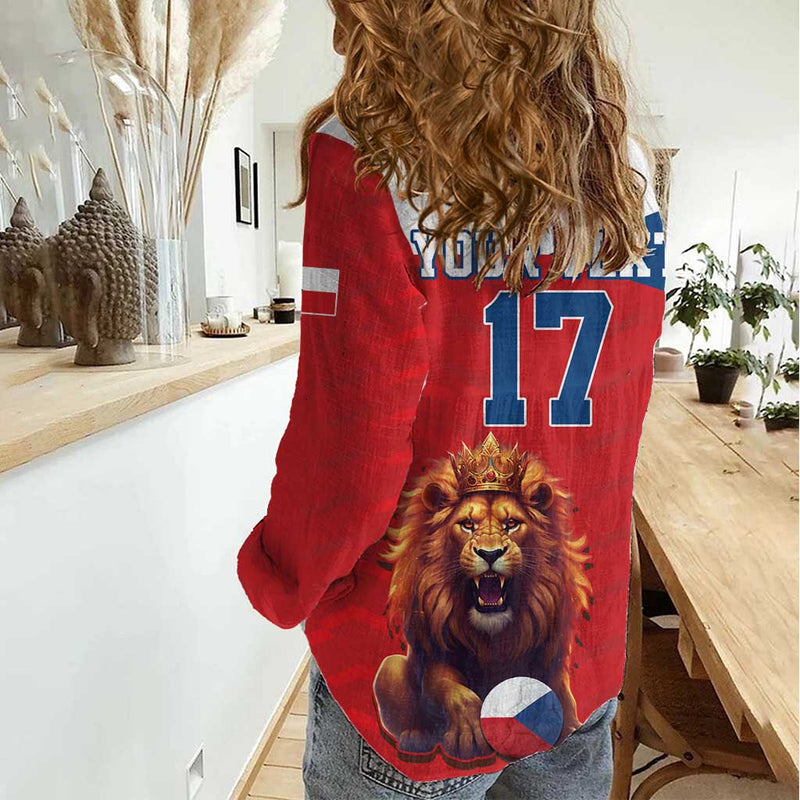 Custom Czech Republic Football Go Champions Sporty Style with Lion Mascot Women Casual Shirt