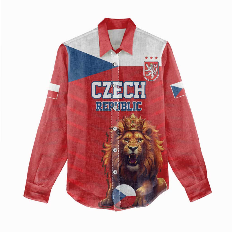 Custom Czech Republic Football Go Champions Sporty Style with Lion Mascot Women Casual Shirt