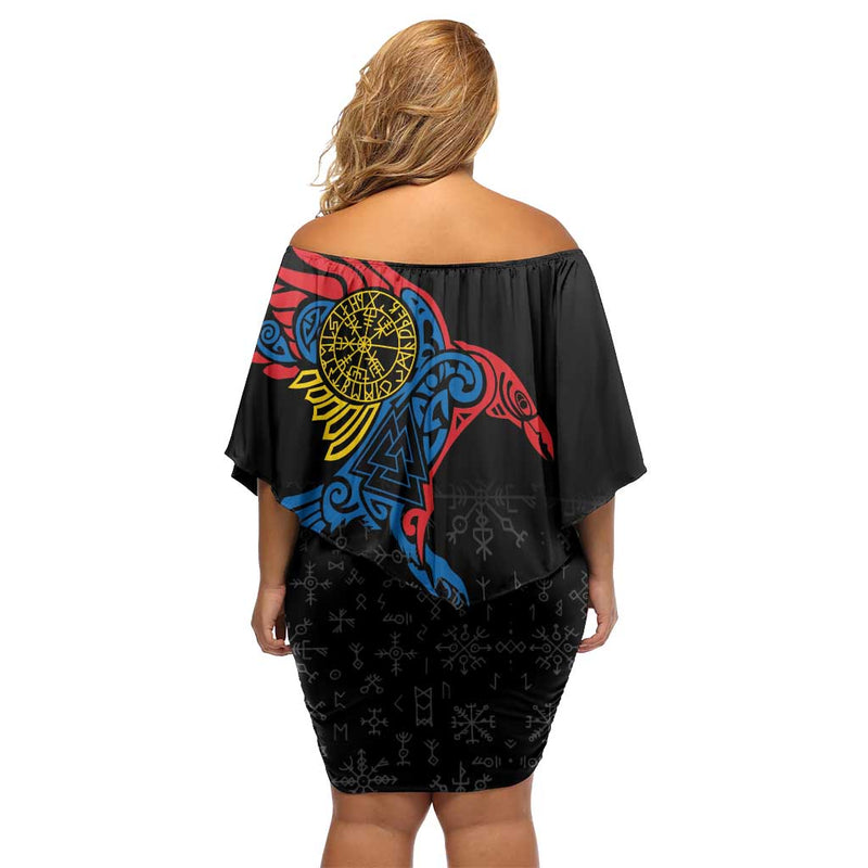 Aland Vikings Culture Norse Mythology Raven Tattoo Off Shoulder Short Dress
