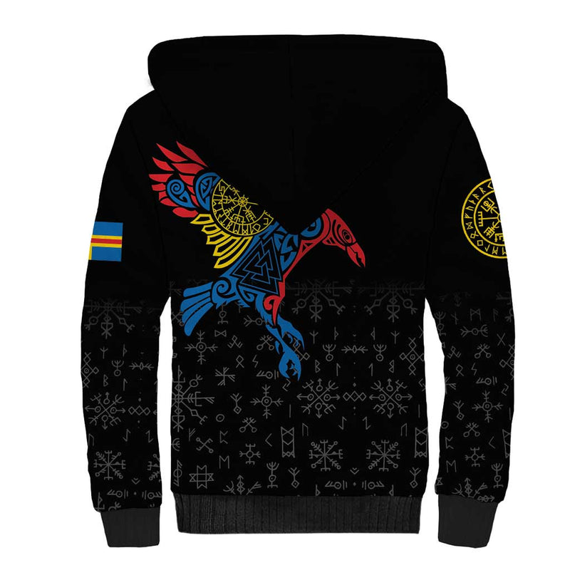Aland Vikings Culture Norse Mythology Raven Tattoo Sherpa Hoodie