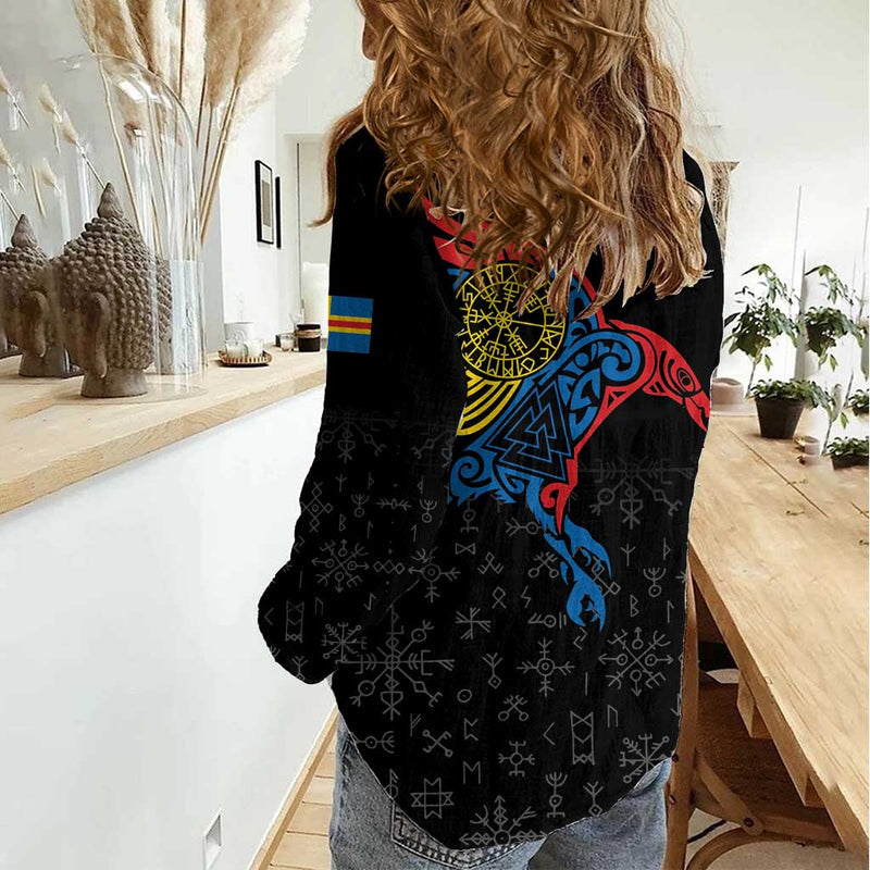 Aland Vikings Culture Norse Mythology Raven Tattoo Women Casual Shirt