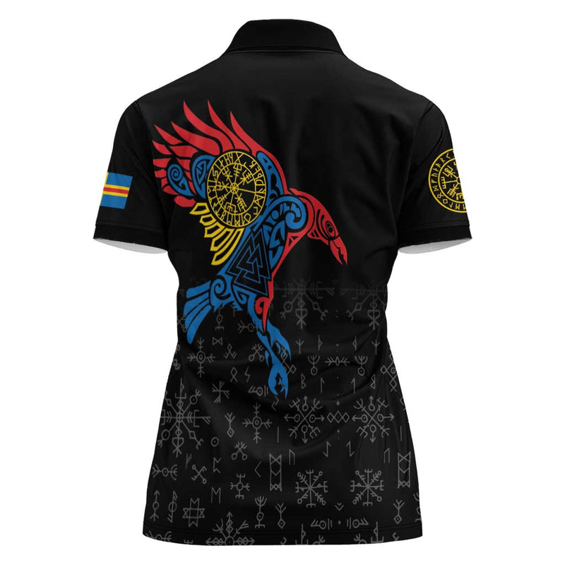 Aland Vikings Culture Norse Mythology Raven Tattoo Women Polo Shirt