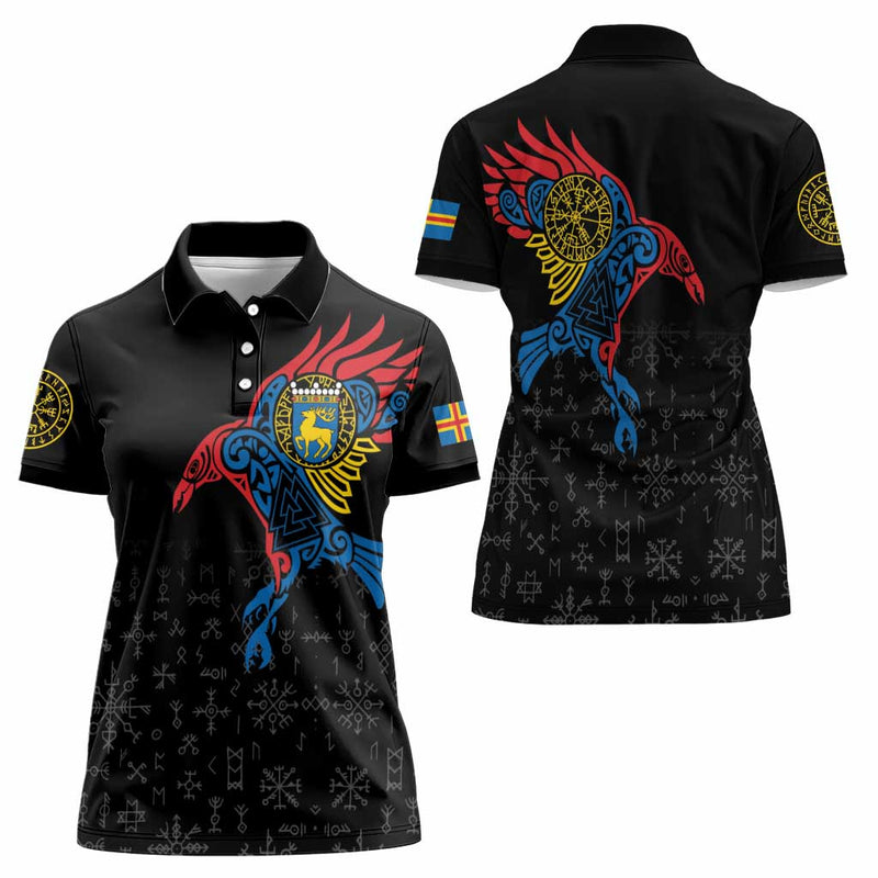 Aland Vikings Culture Norse Mythology Raven Tattoo Women Polo Shirt