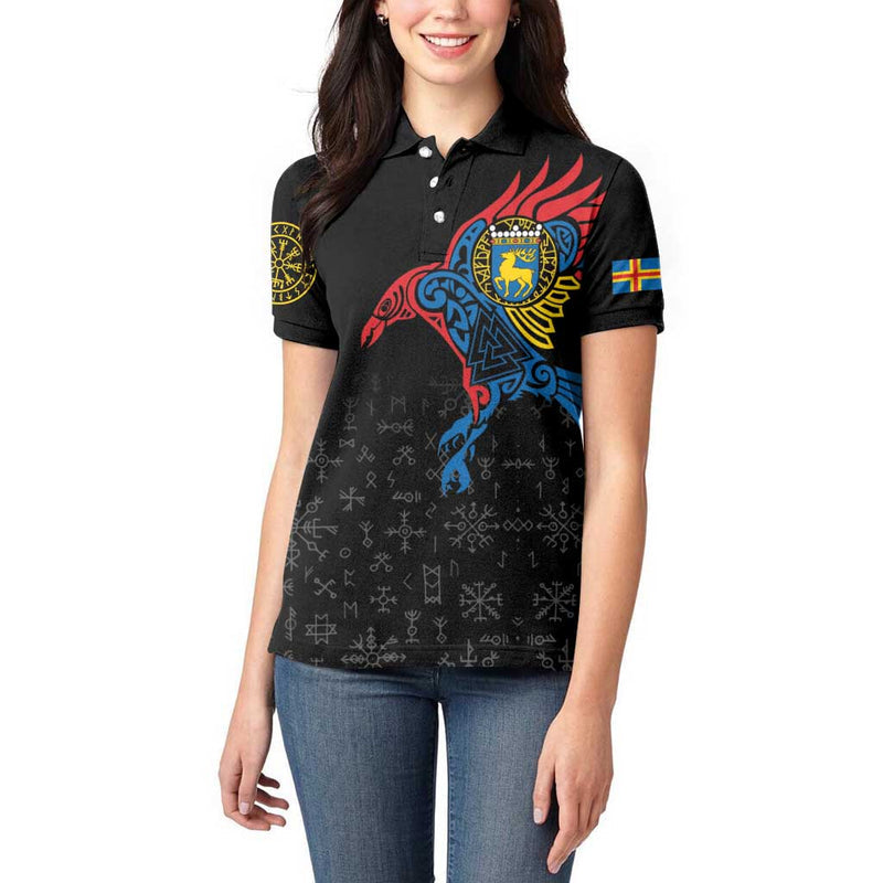 Aland Vikings Culture Norse Mythology Raven Tattoo Women Polo Shirt