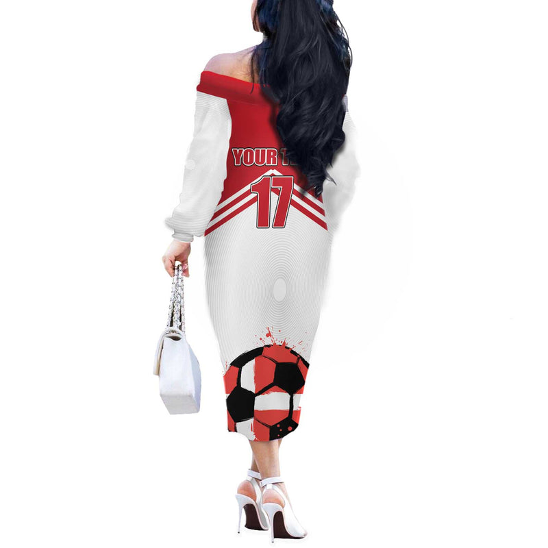 Custom Danmark Football Go Champions Denmark Sporty Style Off The Shoulder Long Sleeve Dress