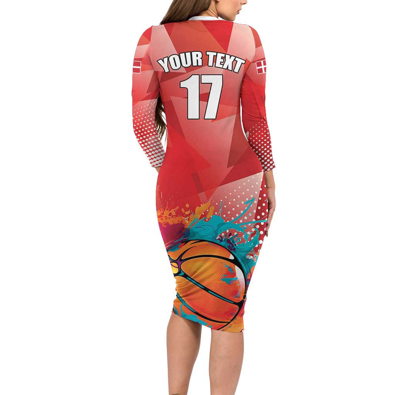 Custom Danmark Basketball Go Champions Sporty Style Long Sleeve Bodycon Dress