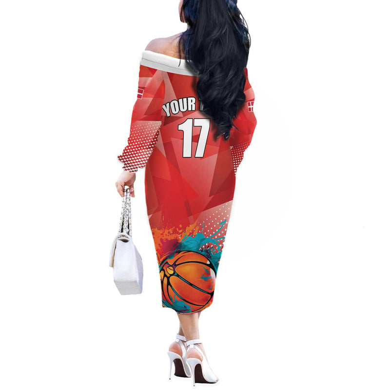 Custom Danmark Basketball Go Champions Sporty Style Off The Shoulder Long Sleeve Dress