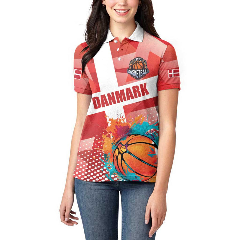 Custom Danmark Basketball Go Champions Sporty Style Women Polo Shirt