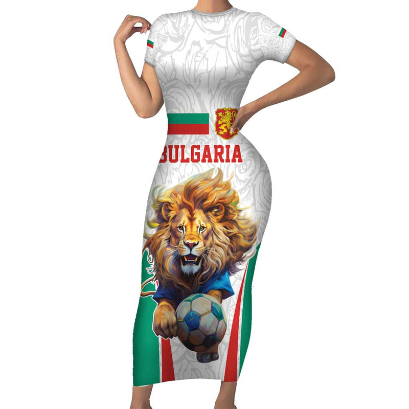 Custom Bulgaria Football We Are Champions Sporty Style With Lion Mascot Short Sleeve Bodycon Dress