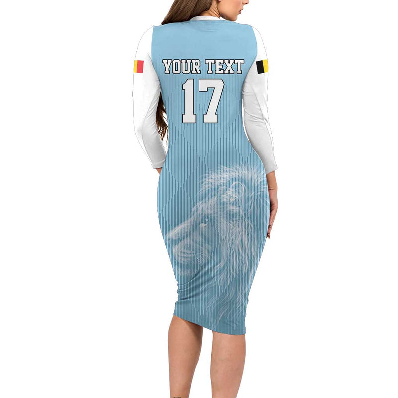 Custom Belgium Football We Are Champions Blue Style Come On De Rode Duivels Long Sleeve Bodycon Dress