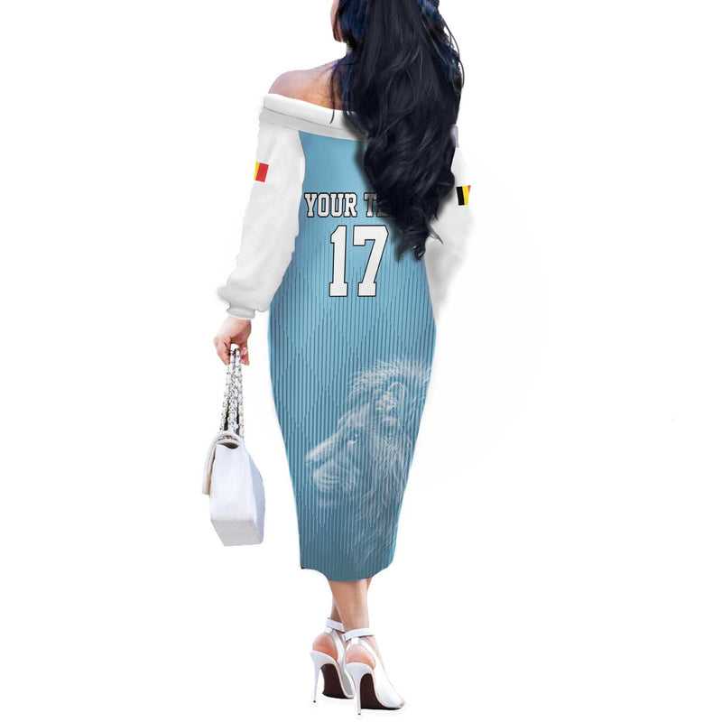 Custom Belgium Football We Are Champions Blue Style Come On De Rode Duivels Off The Shoulder Long Sleeve Dress