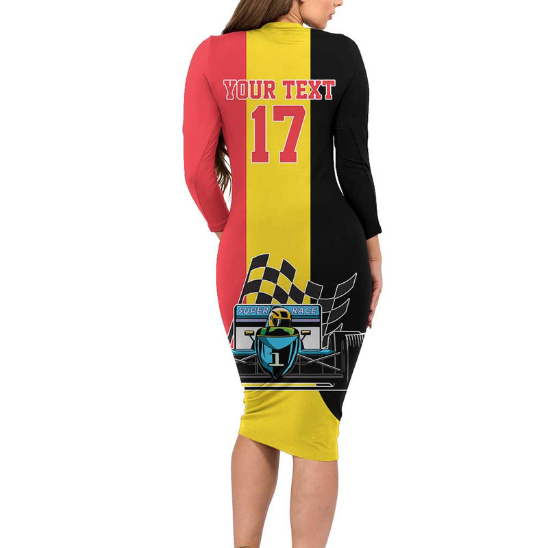 Custom Belgium Formula One Motorsport With Flag F1 World Championship Long Sleeve Bodycon Dress