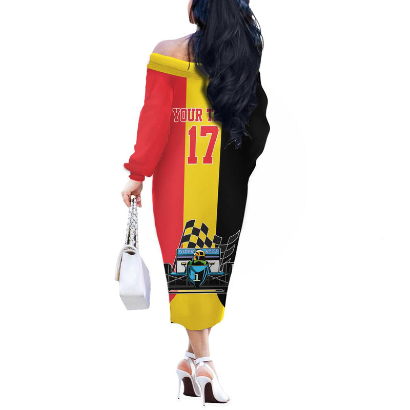 Custom Belgium Formula One Motorsport With Flag F1 World Championship Off The Shoulder Long Sleeve Dress