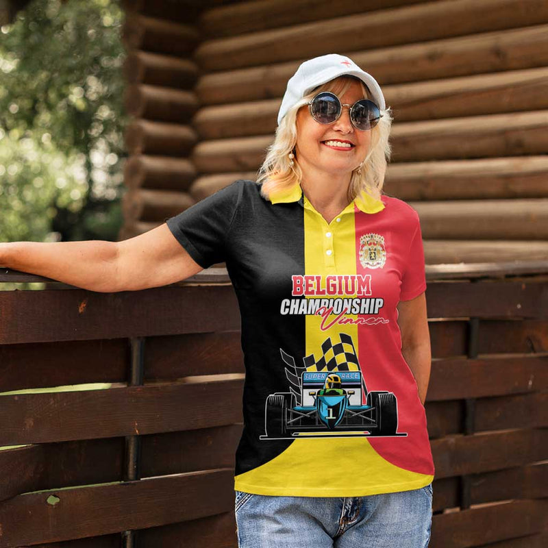 Custom Belgium Formula One Motorsport with Flag F1 World Championship Women Polo Shirt