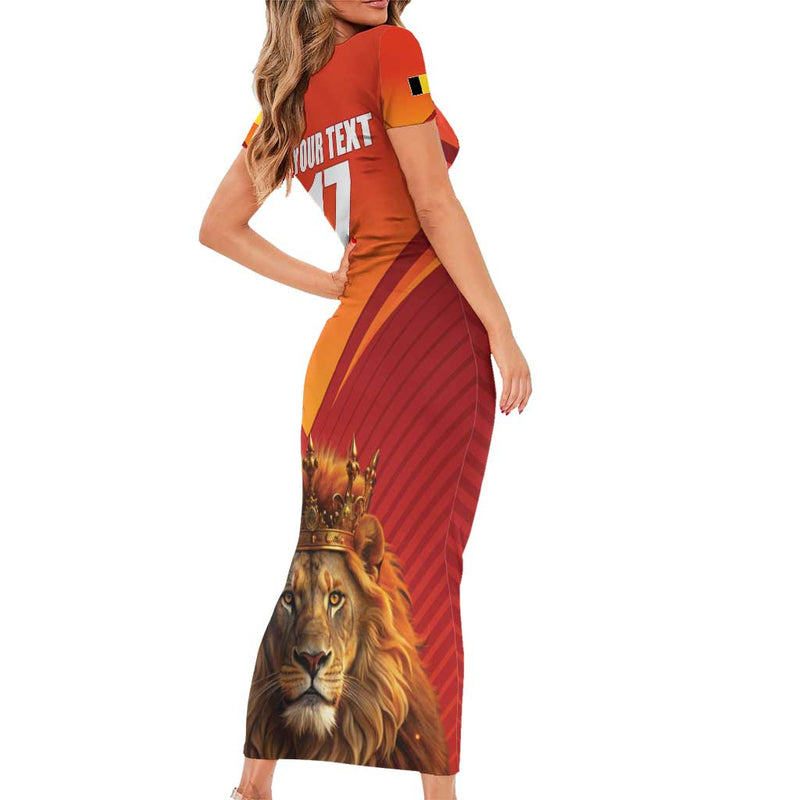 Custom Belgium Tennis Champions Winners Never Quit With A Crowned Lion Short Sleeve Bodycon Dress