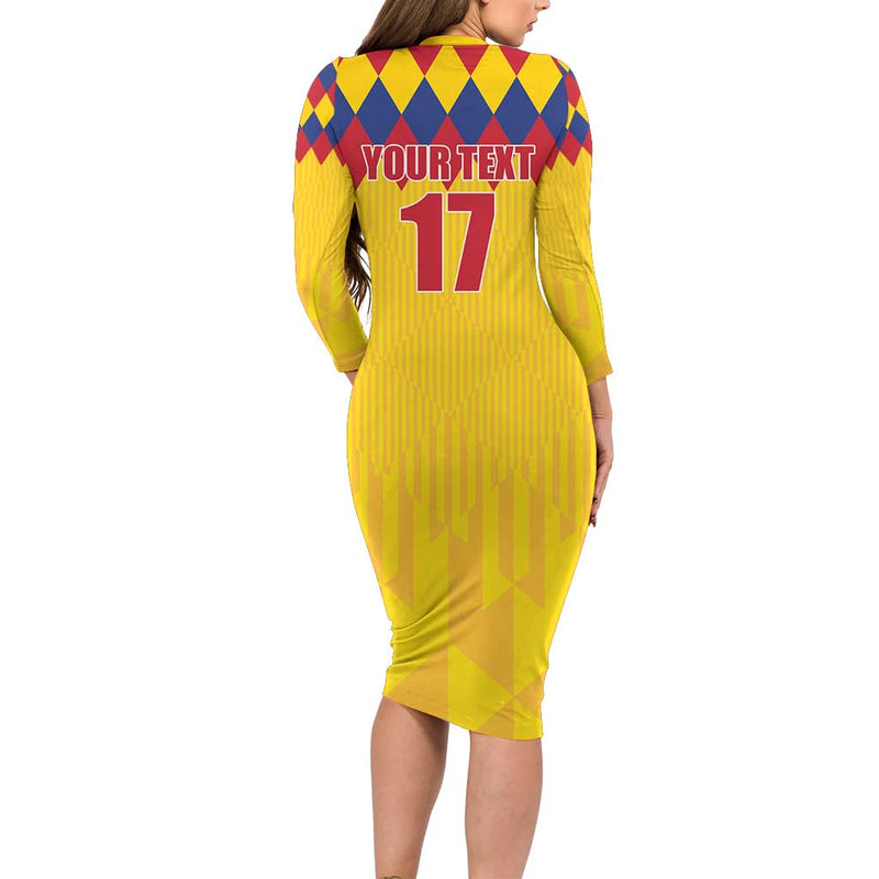 Custom Colombia Football Retro Yellow Style Long Sleeve Bodycon Dress