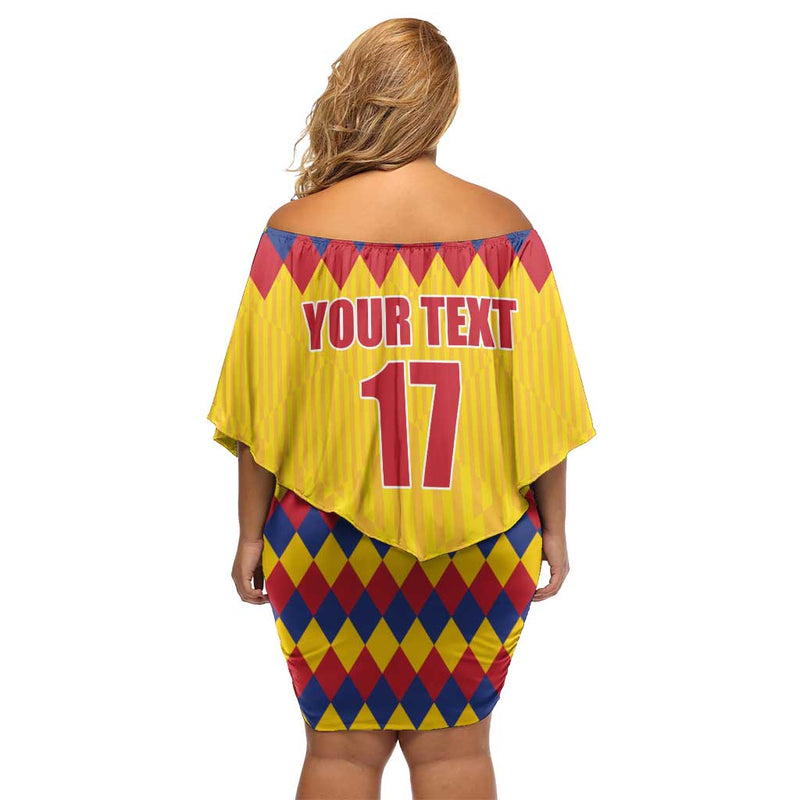 Custom Colombia Football Retro Yellow Style Off Shoulder Short Dress