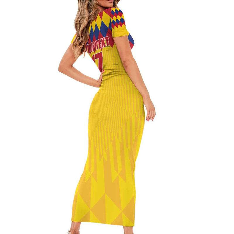 Custom Colombia Football Retro Yellow Style Short Sleeve Bodycon Dress