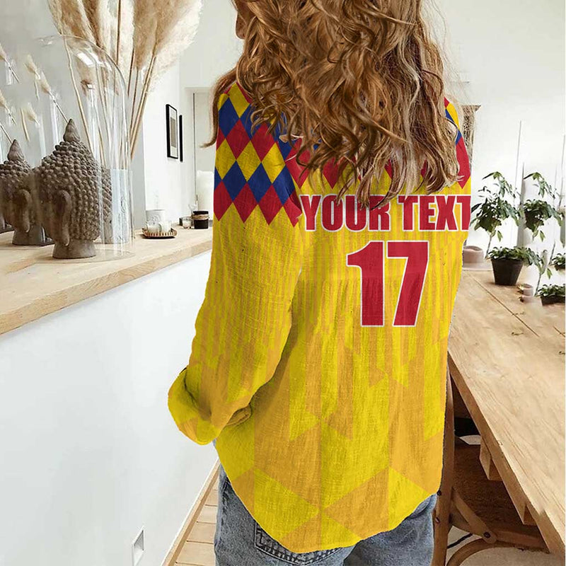 Custom Colombia Football Retro Yellow Style Women Casual Shirt
