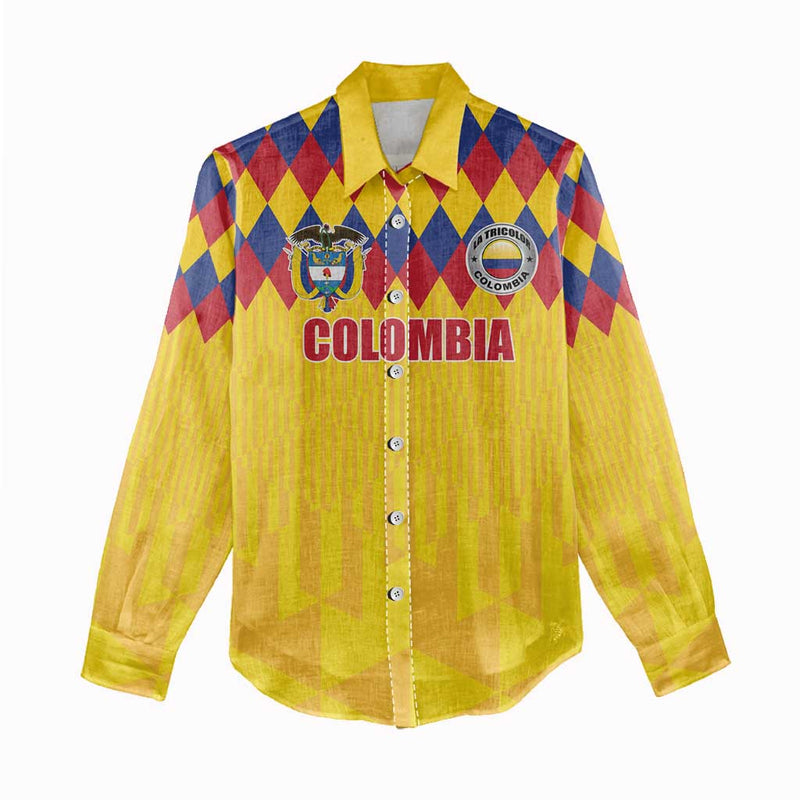 Custom Colombia Football Retro Yellow Style Women Casual Shirt