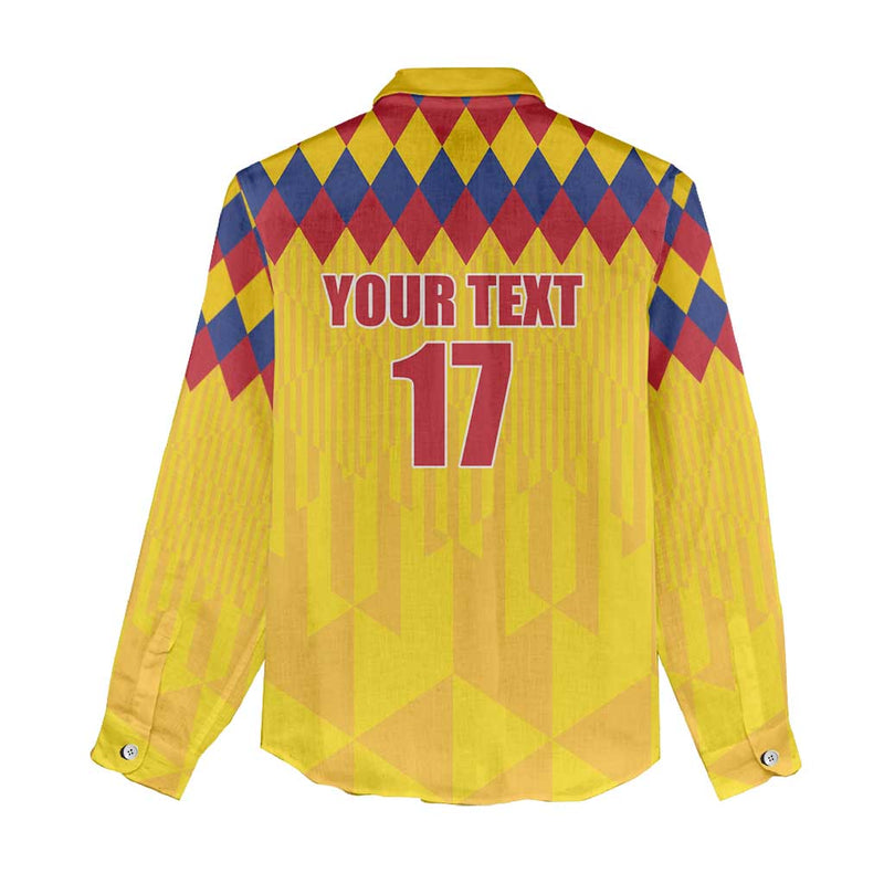 Custom Colombia Football Retro Yellow Style Women Casual Shirt