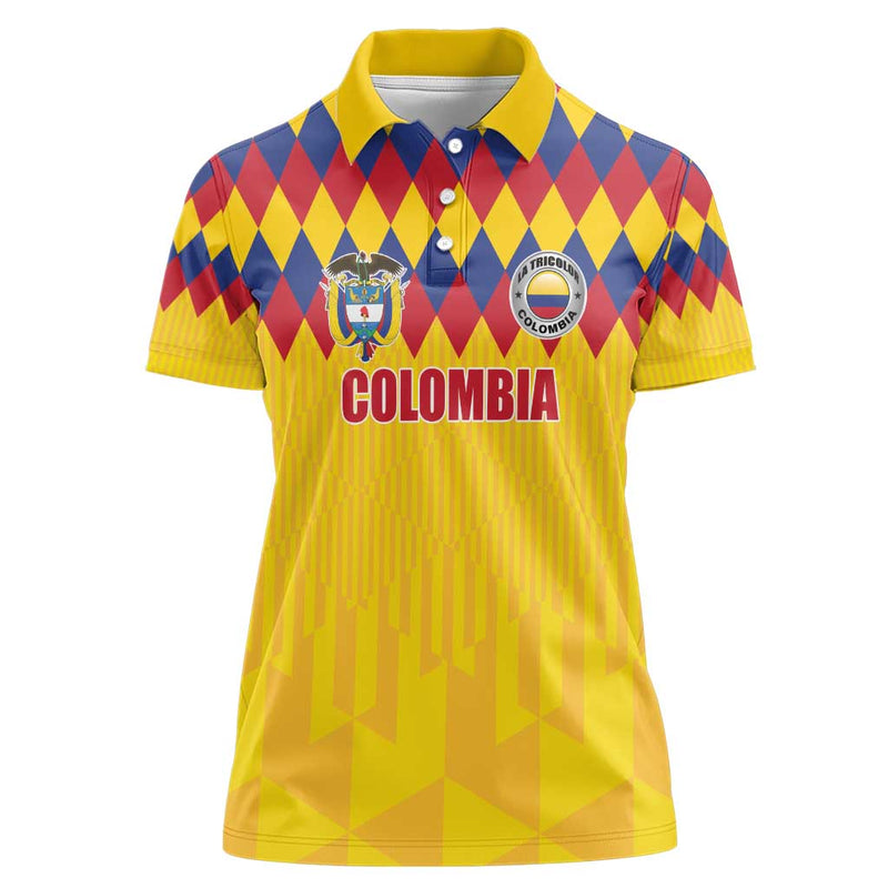 Custom Colombia Football Retro Yellow Style Women Polo Shirt